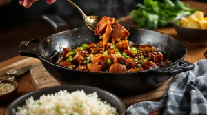 Aziatisch gebakken spek met rijst: sticky spek in ketjapsaus dat snel op tafel staat