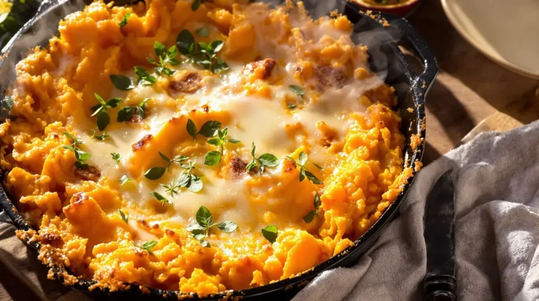 Kleurrijke ovenschotel met andijvie en zoete aardappel die je echt in een handomdraai serveert